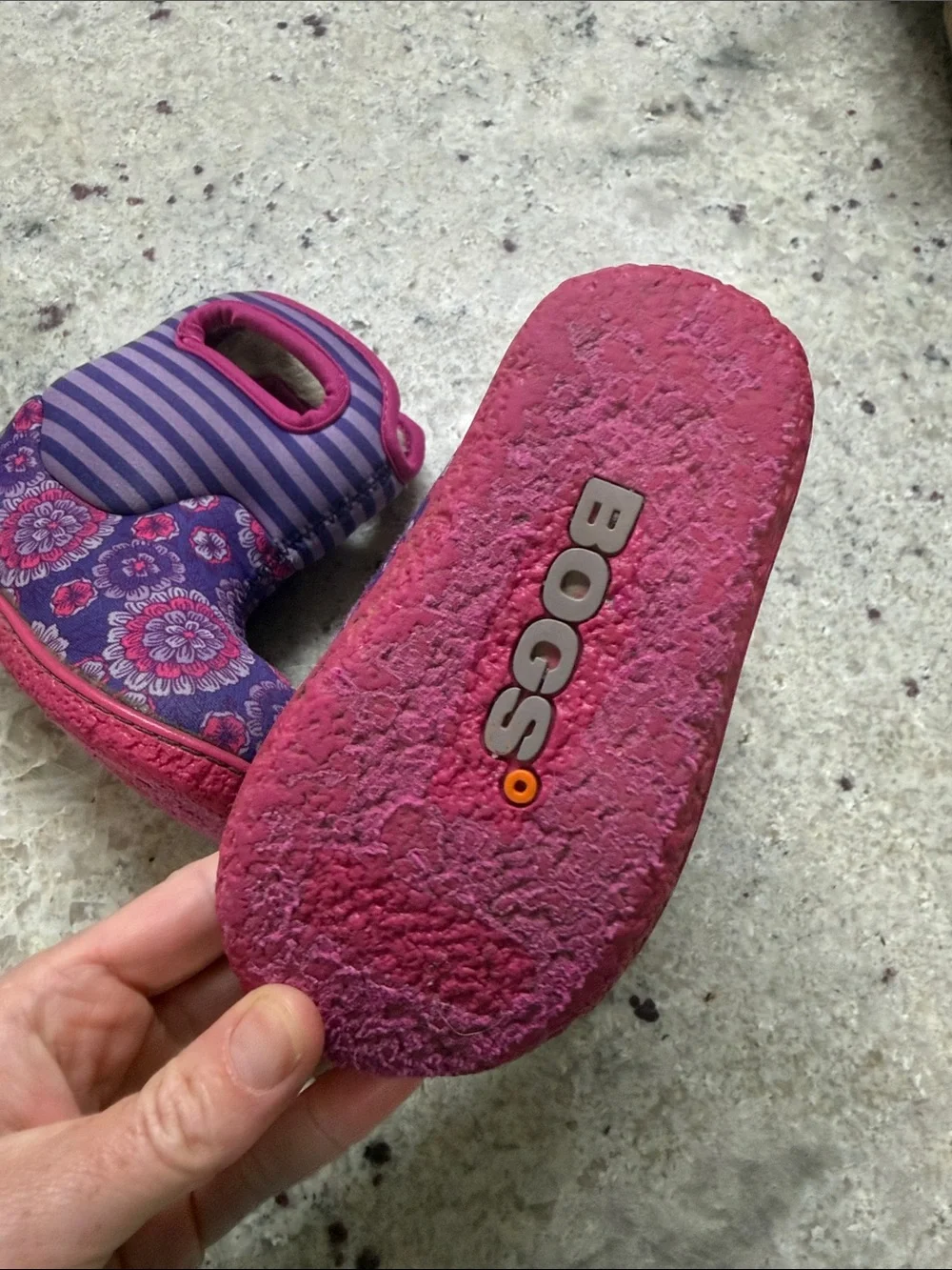 Bogs Kids' Baby Pansy Stripe Snow Boot Pink Purple Waterproof Size 6 Infant Girl